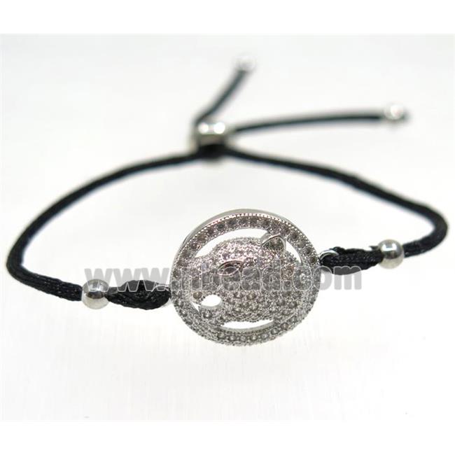 handmade bracelet with leopardHead pave zircon, nylon wire
