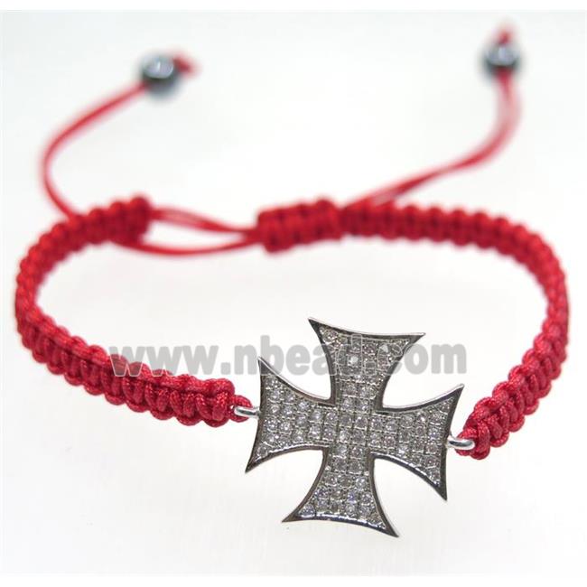 handmade bracelet with Cross pave zircon, nylon wire