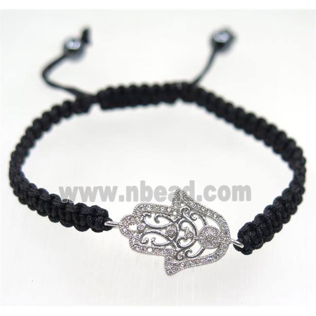 handmade bracelet with Hamsahand pave zircon, nylon wire
