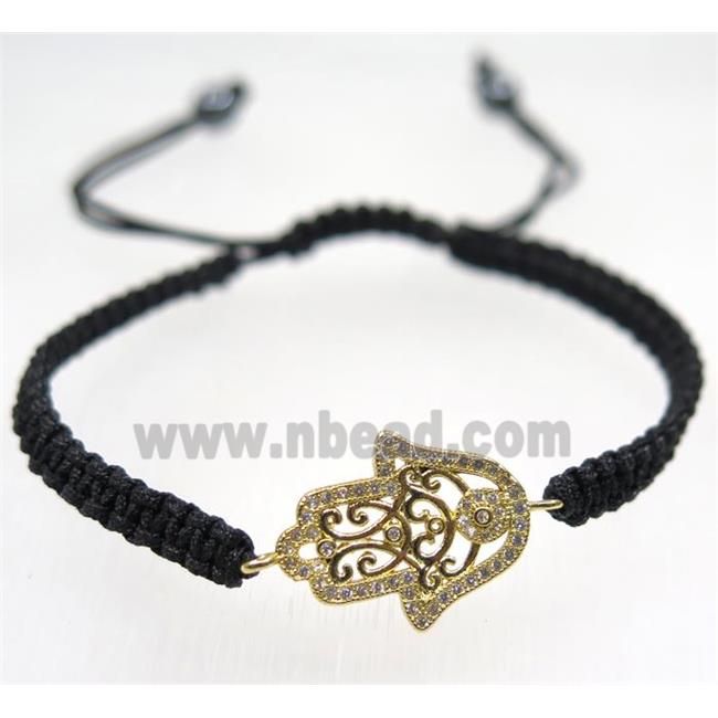 handmade bracelet with Hamsahand pave zircon, nylon wire