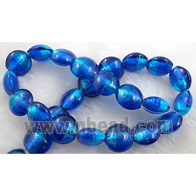 dichromatic lampwork glass beads with foil, flat-round, blue