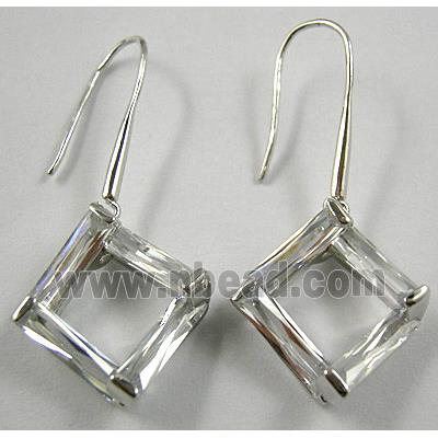 Clean/White CZ Diamond Pane Earrings, Ni-Free