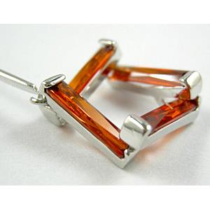 Dark Orange CZ Diamond Pane Earrings, Nickel Free