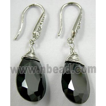Jet CZ Diamond Drop Earrings, Nickel Free