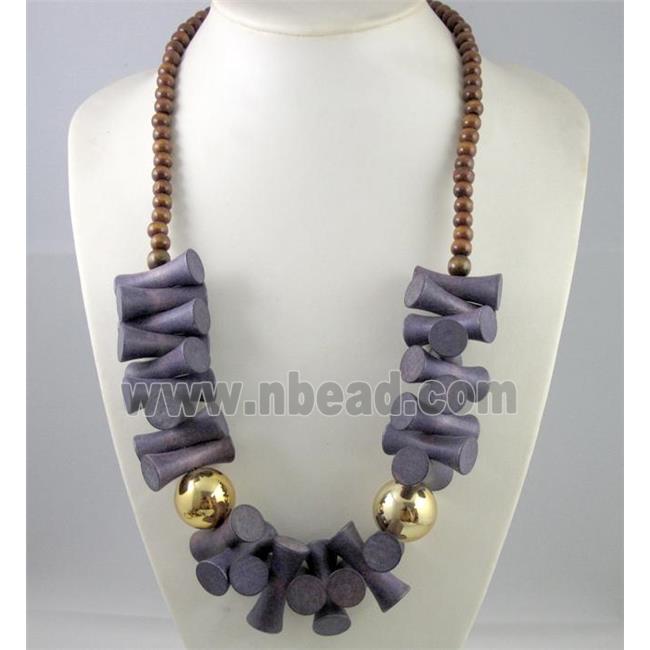 fashion necklace with wood bead, handmade, mixed