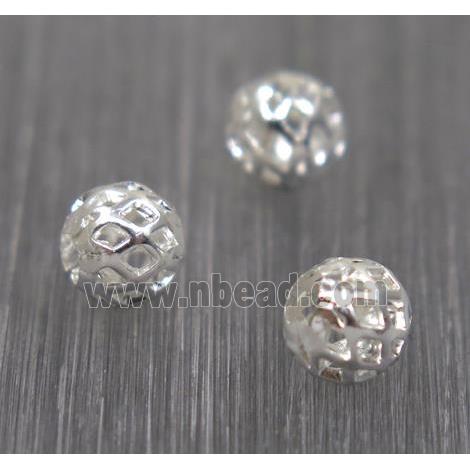 Brass round hollow ball bead, silver plated