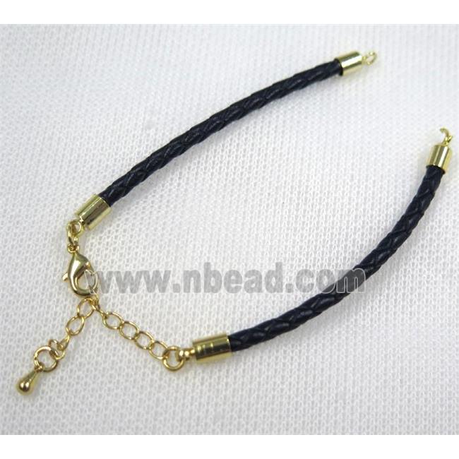 black PU leather bracelet chain