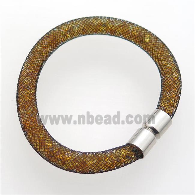 golen Rhinestone magnetic bracelet with copper mesh