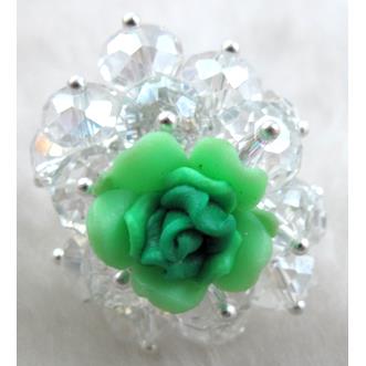 fimo clay ring with crystal glass, green