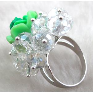 fimo clay ring with crystal glass, green