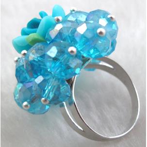 fimo clay ring with crystal glass, blue