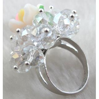 fimo clay ring with crystal glass, colorful