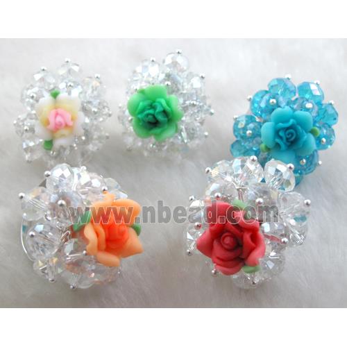 fimo clay ring with crystal glass, mixed color