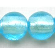 Lampwork Glass Beads with silver foil, round, aqua