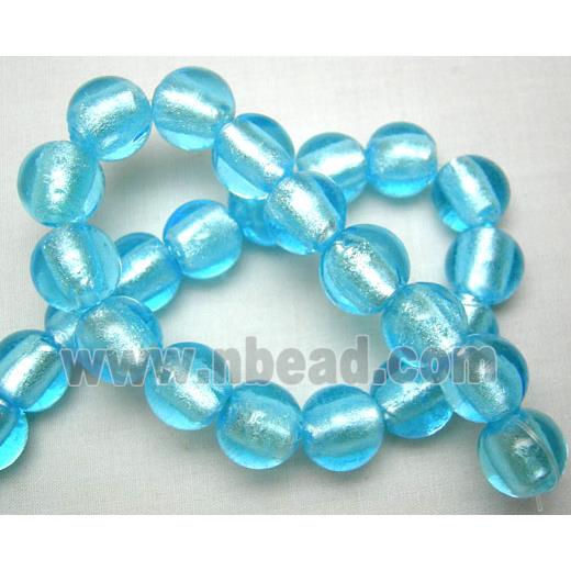 Lampwork Glass Beads with silver foil, round, aqua