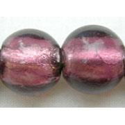 Lampwork Glass Beads with silver foil, round, purple