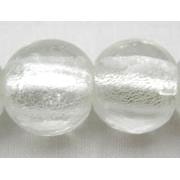 Lampwork Glass Beads with silver foil, round, white