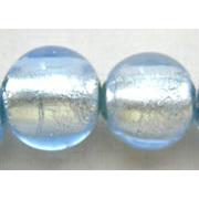 Lampwork Glass Beads with silver foil, round, Sapphire