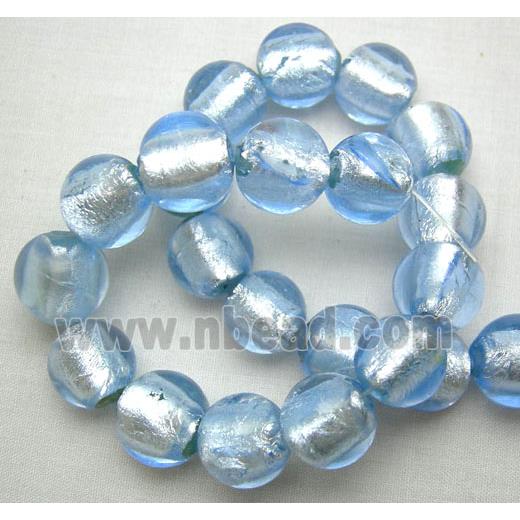 Lampwork Glass Beads with silver foil, round, Sapphire