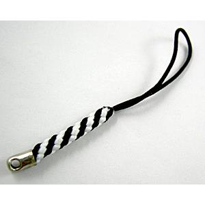 cellphone strap, Black, white, String hanger with ends tube