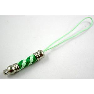 Mobile phone rope, Green String hanger with copper ends Clasp
