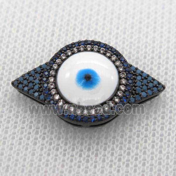 copper beads paved zircon with evil eye, black plated