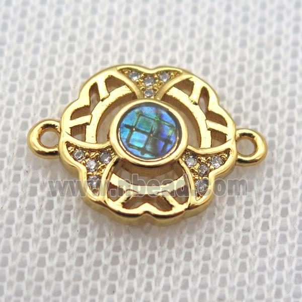 copper connector paved zircon with abalone shell, gold plated