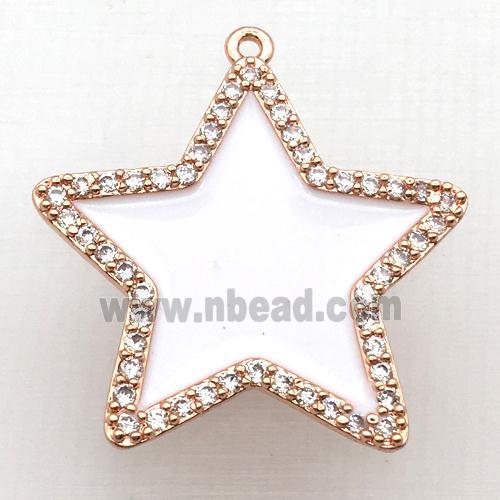 copper star pendant pave zircon with white Enameling, rose gold