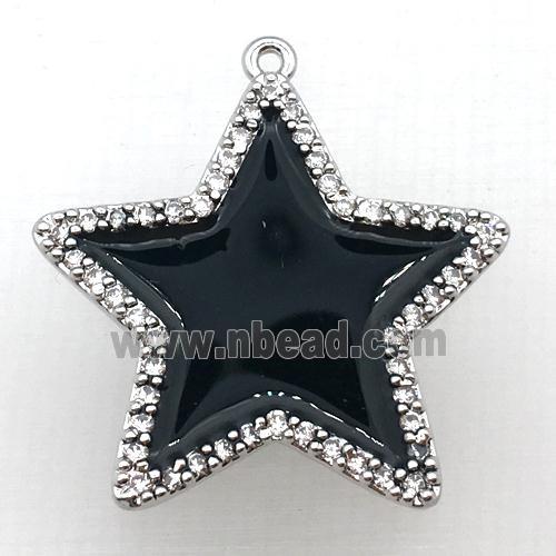 copper star pendant pave zircon with black Enameling, platinum plated
