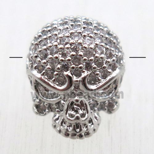 copper skull beads pave zircon, platinum plated