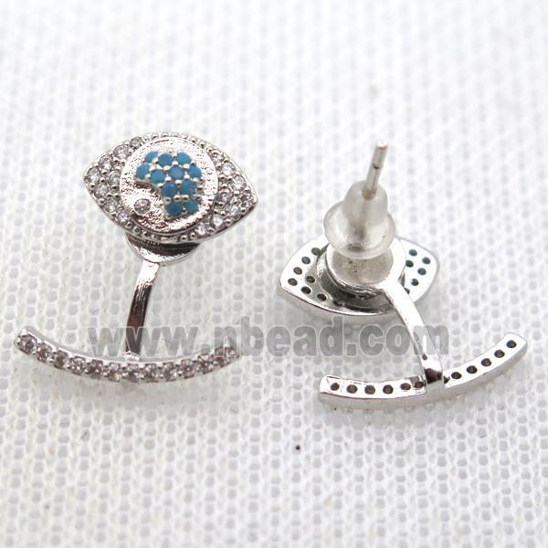 copper earring studs pave zircon, eye, platinum plated