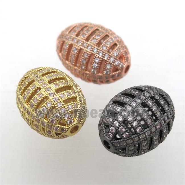 copper barrel beads pave zircon, hollow, mixed color