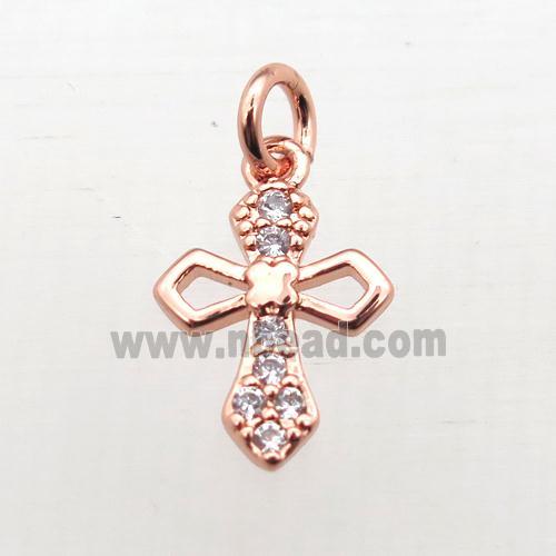 copper Cross pendant pave zircon, rose gold