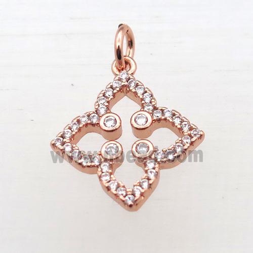 copper clover pendant pave zircon, rose gold