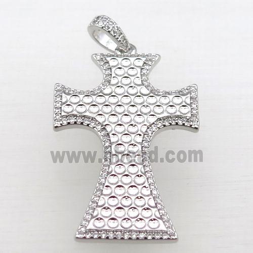 copper Cross pendant pave zircon, platinum plated