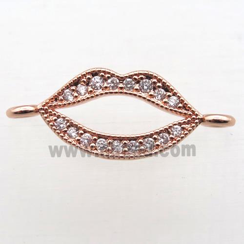 copper lip connector pave zircon, rose gold