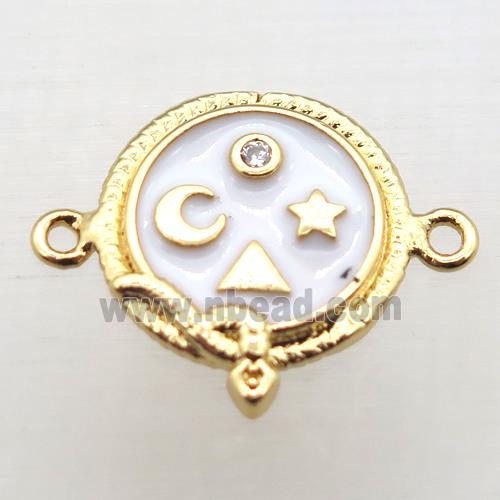 copper circle connector pave zircon with enameling, gold plated