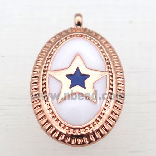 copper oval pendant with star enameling, rose gold