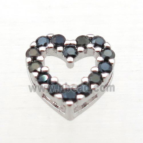 copper heart beads pave zircon, platinum plated