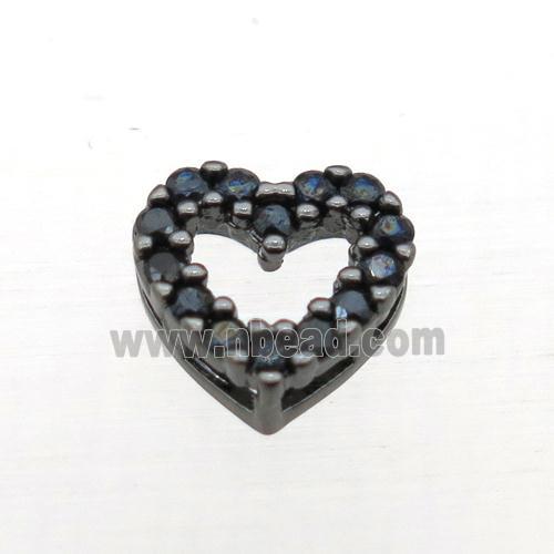 copper heart beads pave zircon, black plated