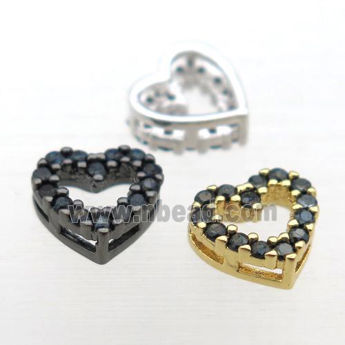 copper heart beads pave zircon, mixed color