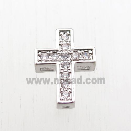 copper cross beads paved zircon, platinum plated