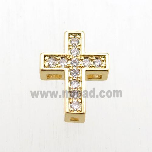 copper cross beads paved zircon, gold plated