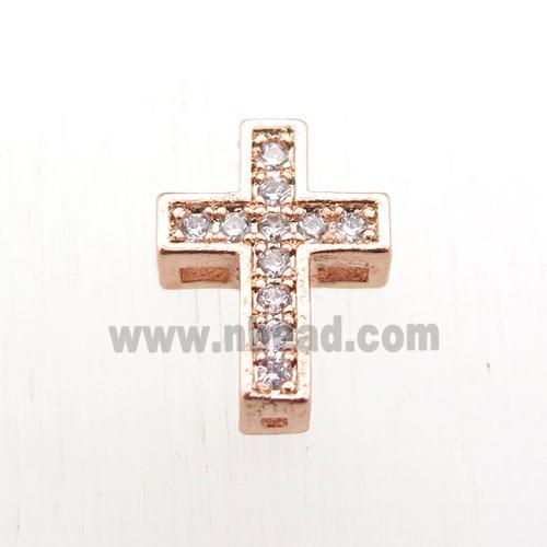 copper cross beads paved zircon, rose gold