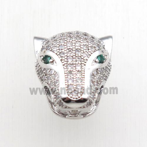 copper pantherhead beads paved zircon, platinum plated
