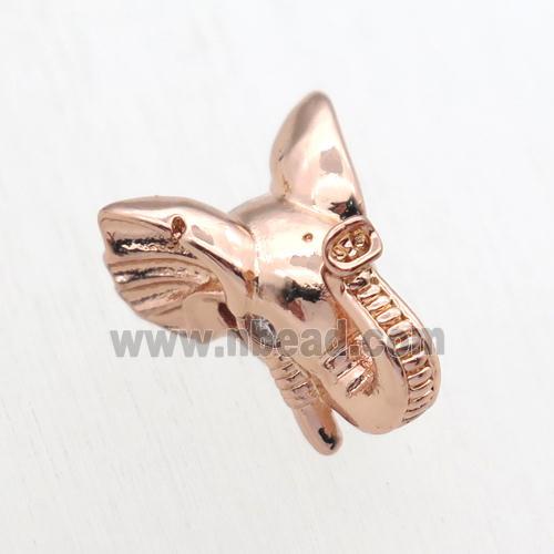 copper elephant beads paved zircon, rose gold
