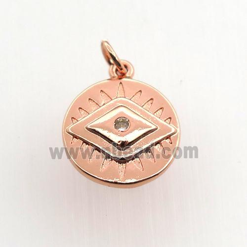 copper circle pendant paved zircon, eye, rose gold