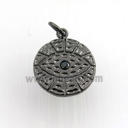 copper circle pendant paved zircon, eye, black plated