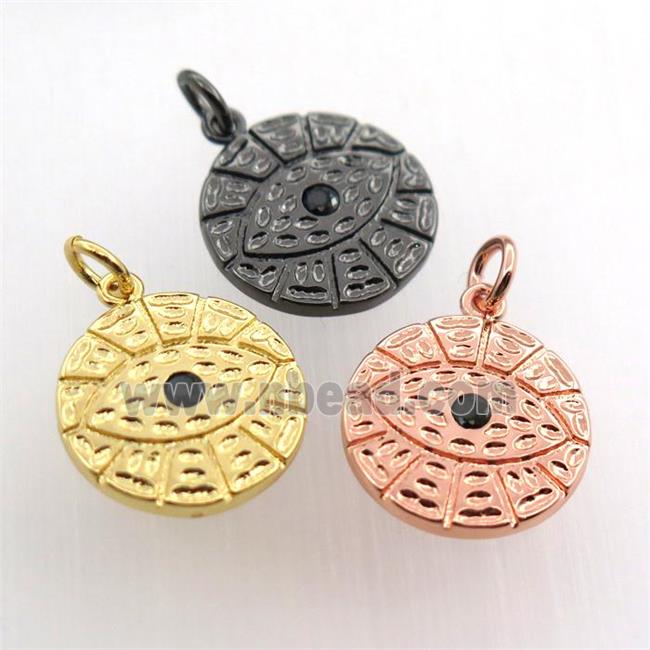 copper circle pendant paved zircon, eye, mix color