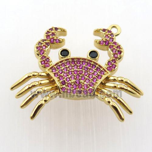 copper crab pendant pave zircon, gold plated